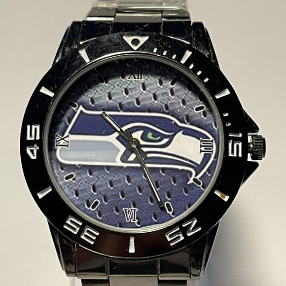 SEATTLE SEAHAWKS NFL Casual Black Stainless-Steel Men's Watch NEW!!